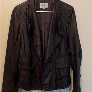 Genuine dark brown leather jacket/fringe detail